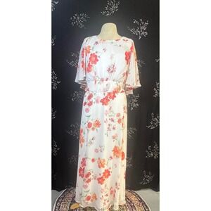 Calvin Klein Women White Orange Floral Flutter Sleeve Maxi Dress Size 14W